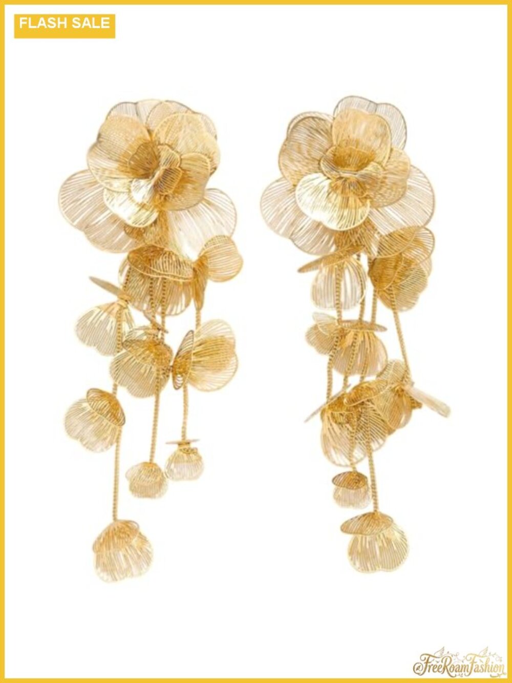 Gold Silver Filigree Floral Dangle Earrings Women Long Drop Statement